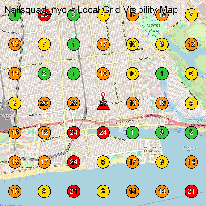 Nailsquad_nyc Nail Salon GeoGrid ranking map for Brooklyn NY